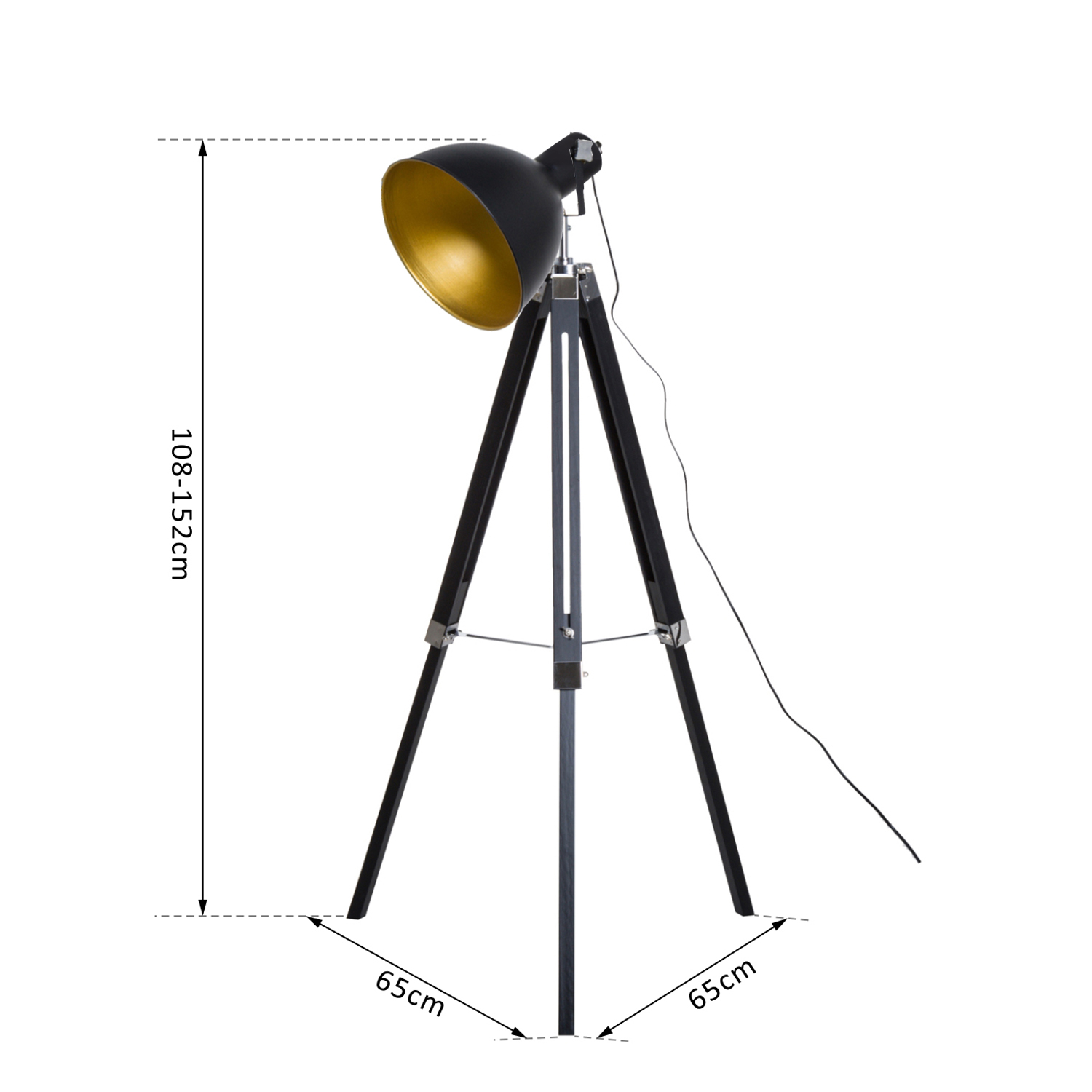 Tripod Floor Lamp Retro Studio Lampshade Reading Light Wooden Legs